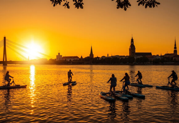 Water bike sunset ride: Riga Canal