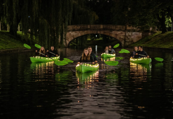 Illuminated Boats in Riga: Canal